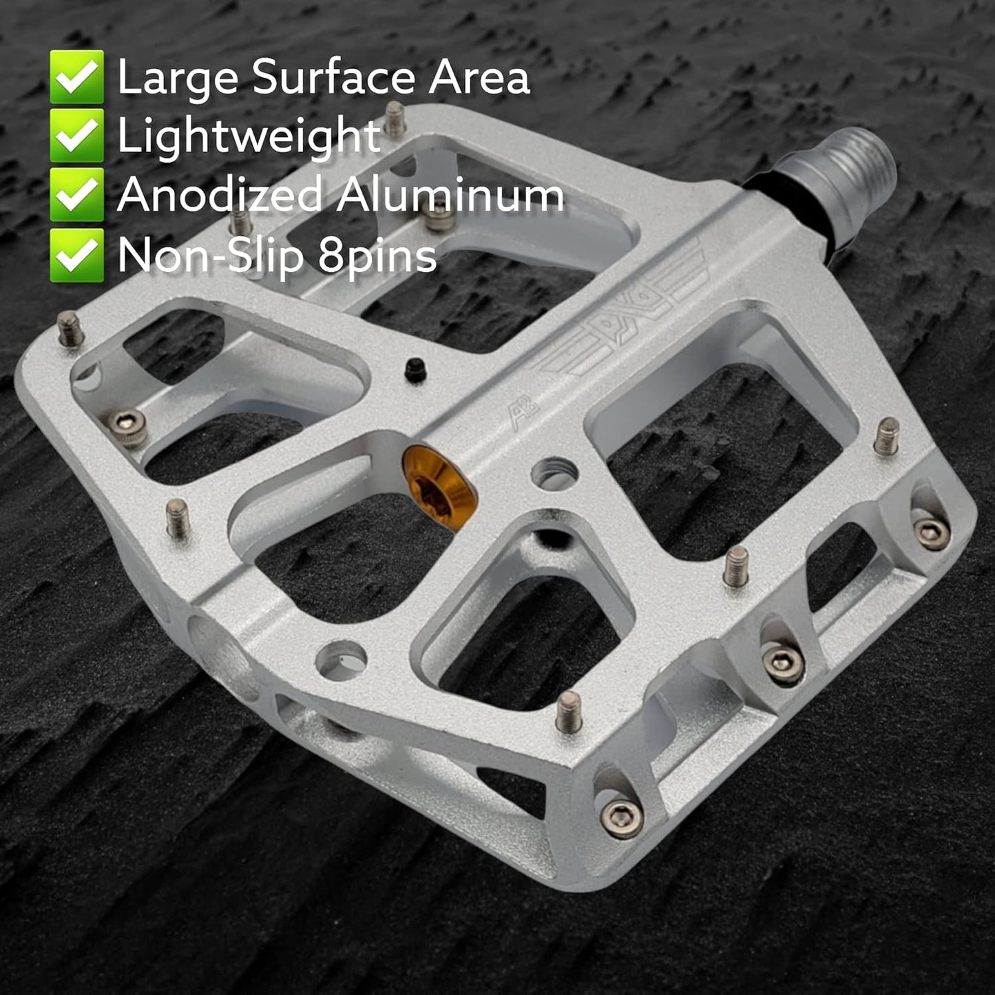 PDX A8 Lightweight Aluminum Mountain Bike Pedals with Anti-Slip Concave Platform and 16 Pins