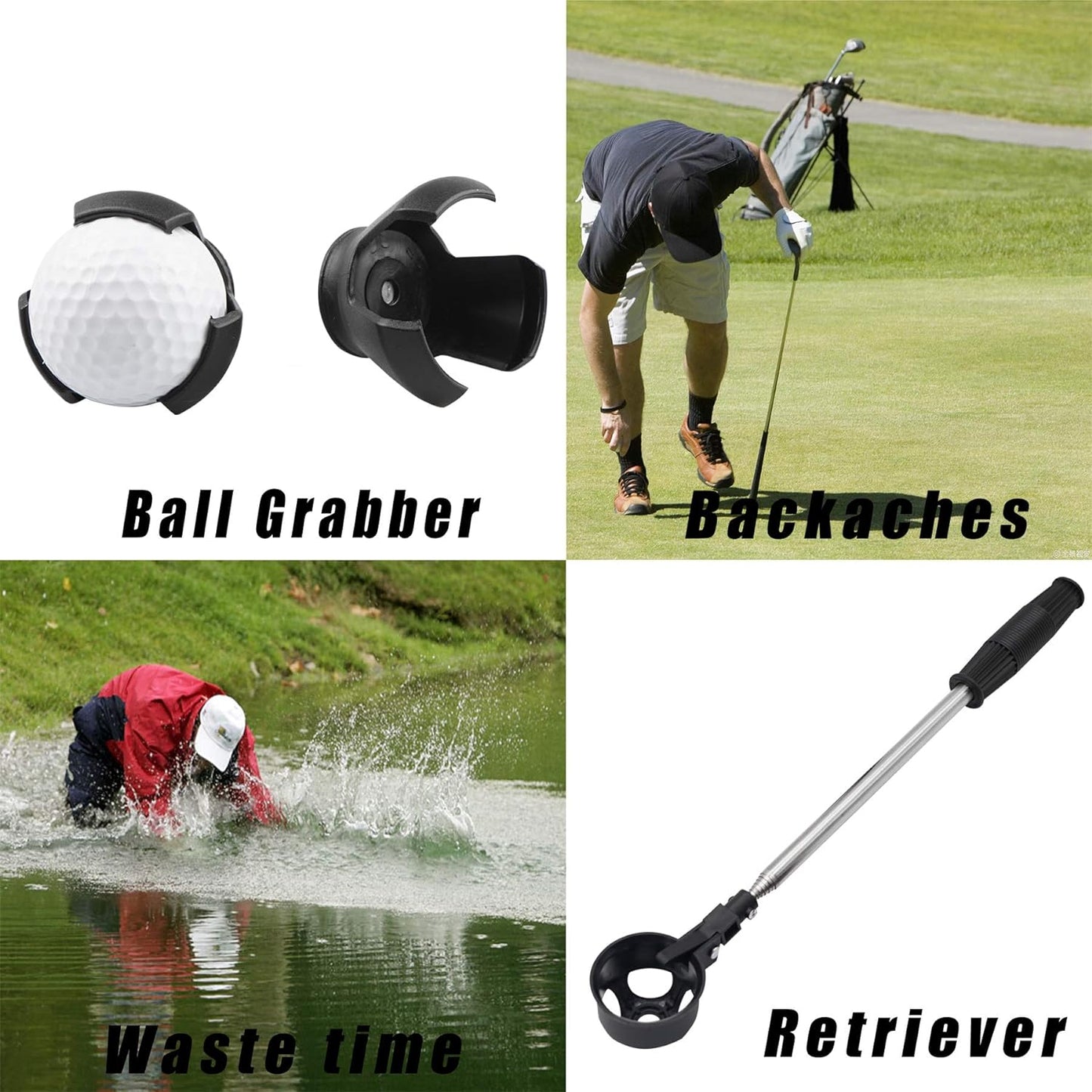 Prowithlin Stainless Steel Telescopic Golf Ball Retriever with Two Grabbers - Lightweight Golf Accessory for Water Recovery