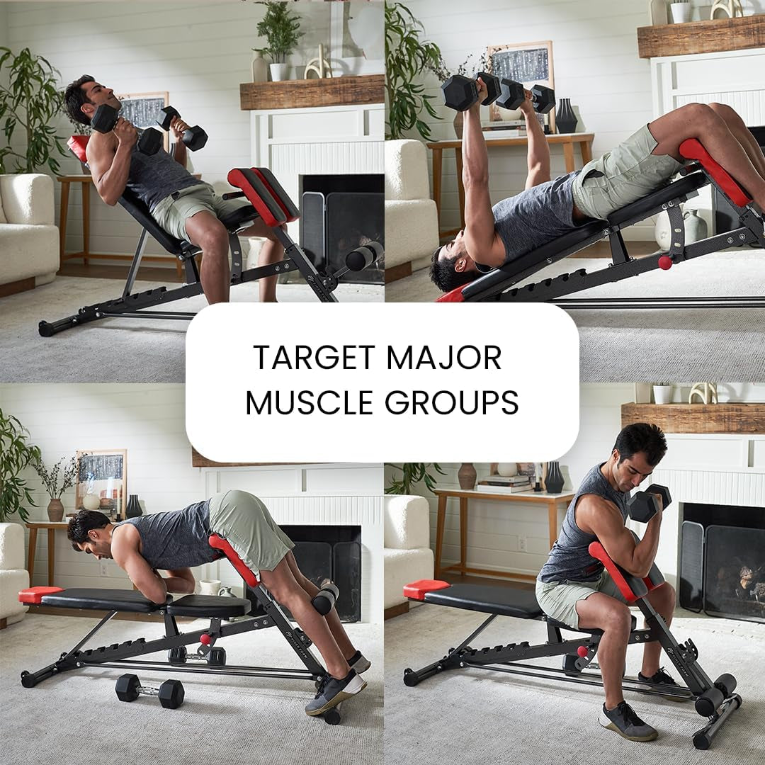 Finer Form Multi-Functional FID Weight Bench for Comprehensive Body Workout – Hyper Back Extension, Roman Chair, Adjustable Ab Sit-Up Bench, Incline/Decline Bench, Flat Bench