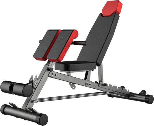 Finer Form Multi-Functional FID Weight Bench for Comprehensive Body Workout – Hyper Back Extension, Roman Chair, Adjustable Ab Sit-Up Bench, Incline/Decline Bench, Flat Bench