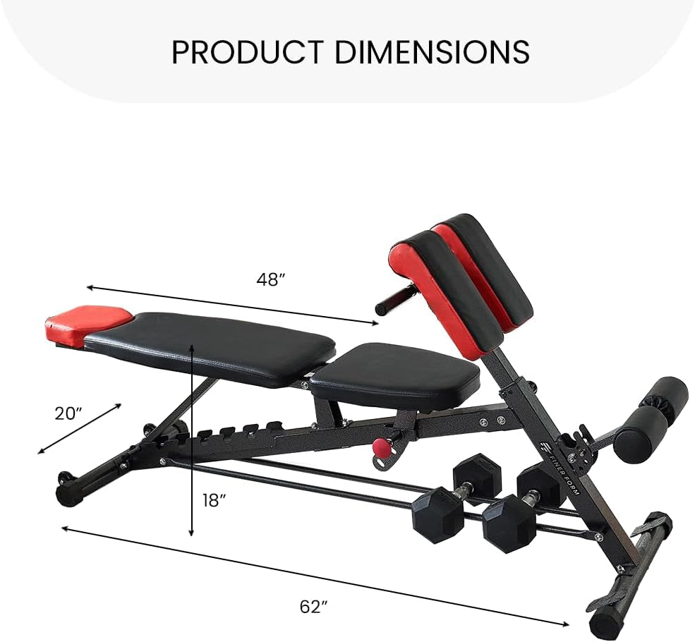 Finer Form Multi-Functional FID Weight Bench for Comprehensive Body Workout – Hyper Back Extension, Roman Chair, Adjustable Ab Sit-Up Bench, Incline/Decline Bench, Flat Bench