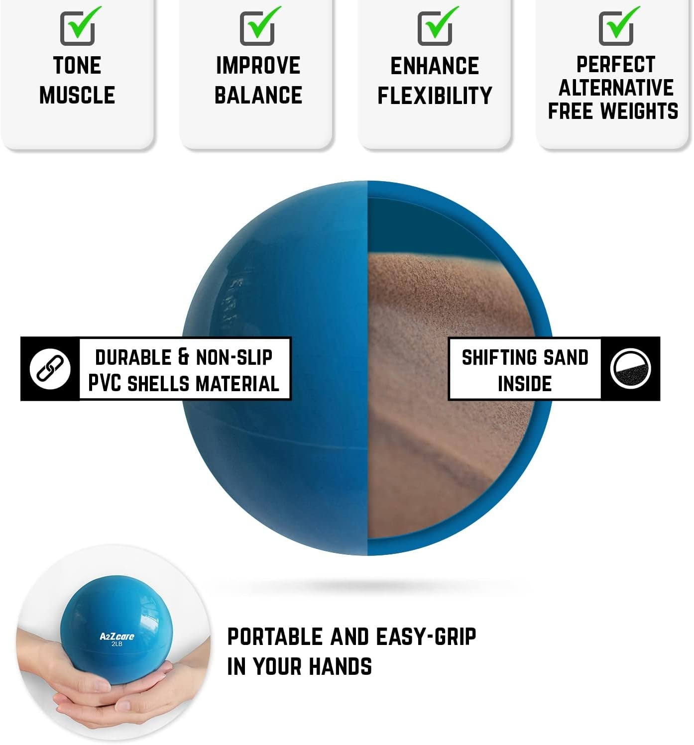 A2ZCARE Weighted Toning Ball - Soft Medicine Ball for Pilates, Yoga, Physical Therapy, and Fitness