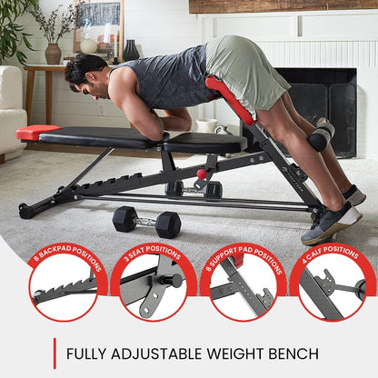 Finer Form Multi-Functional FID Weight Bench for Comprehensive Body Workout – Hyper Back Extension, Roman Chair, Adjustable Ab Sit-Up Bench, Incline/Decline Bench, Flat Bench