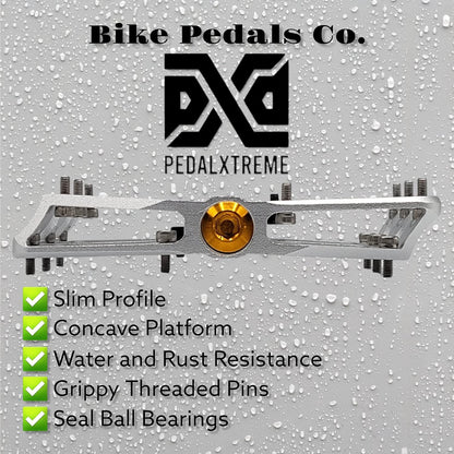 PDX A8 Lightweight Aluminum Mountain Bike Pedals with Anti-Slip Concave Platform and 16 Pins