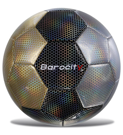 Barocity Mix Silver, Black, Gold Soccer Ball- Premium Soccer Ball Size 3 with Reflective Iridescent Rainbow Hex Pattern, Soccer Ball Boys and Girls, Kids Soccer Ball for Indoor and Outdoor Playtime